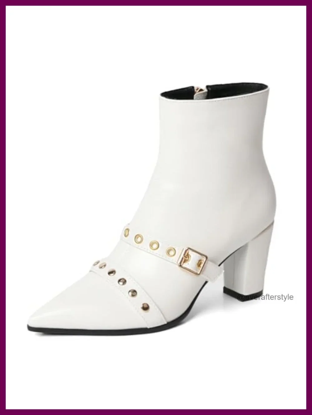 Kitten Heel Pointed Toe Ankle Booties with Buckle Closure Zip